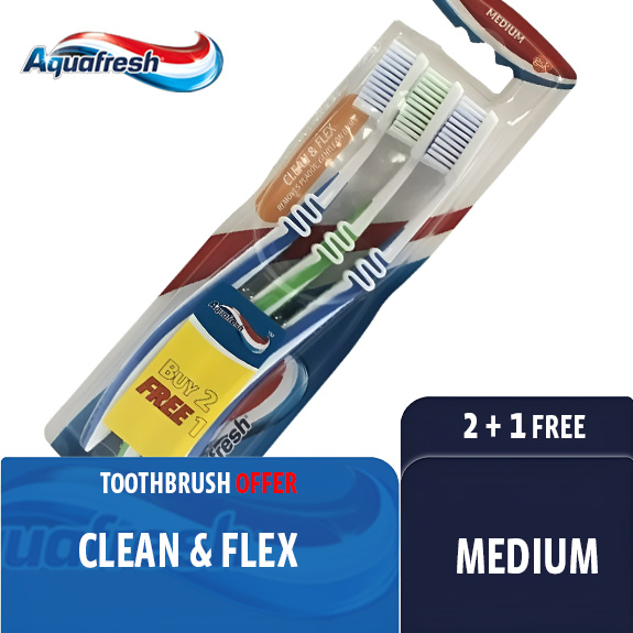 AQUAFRESH TOOTHBRUSH CLEAN AND FLEX MEDIUM 2+1 FREE