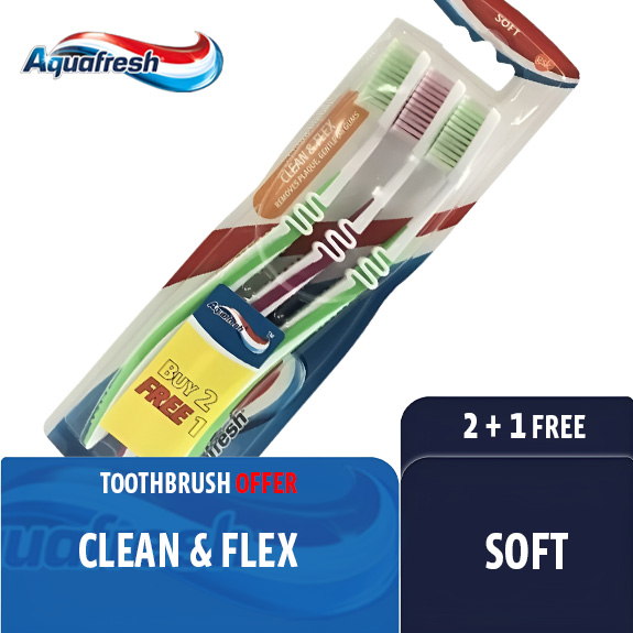 AQUAFRESH TOOTHBRUSH CLEAN & FLEX SOFT 2+1 FREE