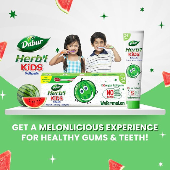 Dabur Herb'l Kids Toothpaste 50gm With Kids Toothbrush Free