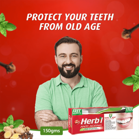 Dabur Herbal Anti-Ageing Toothpaste 150gm with Toothbrush