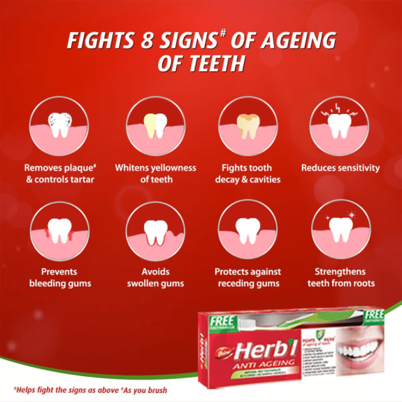 Dabur Herbal Anti-Ageing Toothpaste 150gm with Toothbrush
