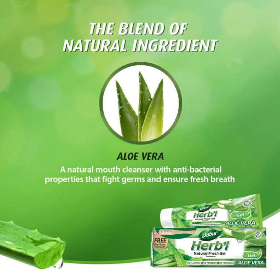 Dabur Herbal Aloe Vera Toothpaste 150gm with toothbrush 