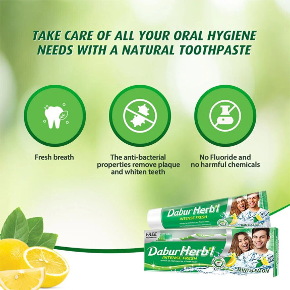 Dabur Herbal Intense Fresh Gel Toothpaste 150gm with Toothbrush