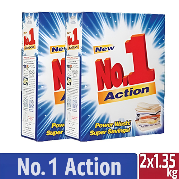 NO.1 ACTION DETERGENT POWDER 1.35 KG TWIN PACK VALUE PACK PROMOTION